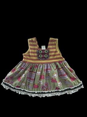 Matilda Jane Toddler Dress Pink Green Mustard Striped Tea Party Print
